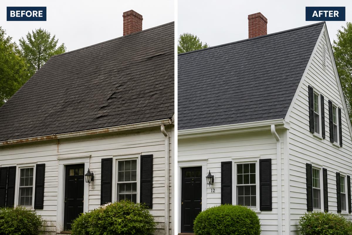 Before and after: Roof + Gutter Combo in Revere, MA